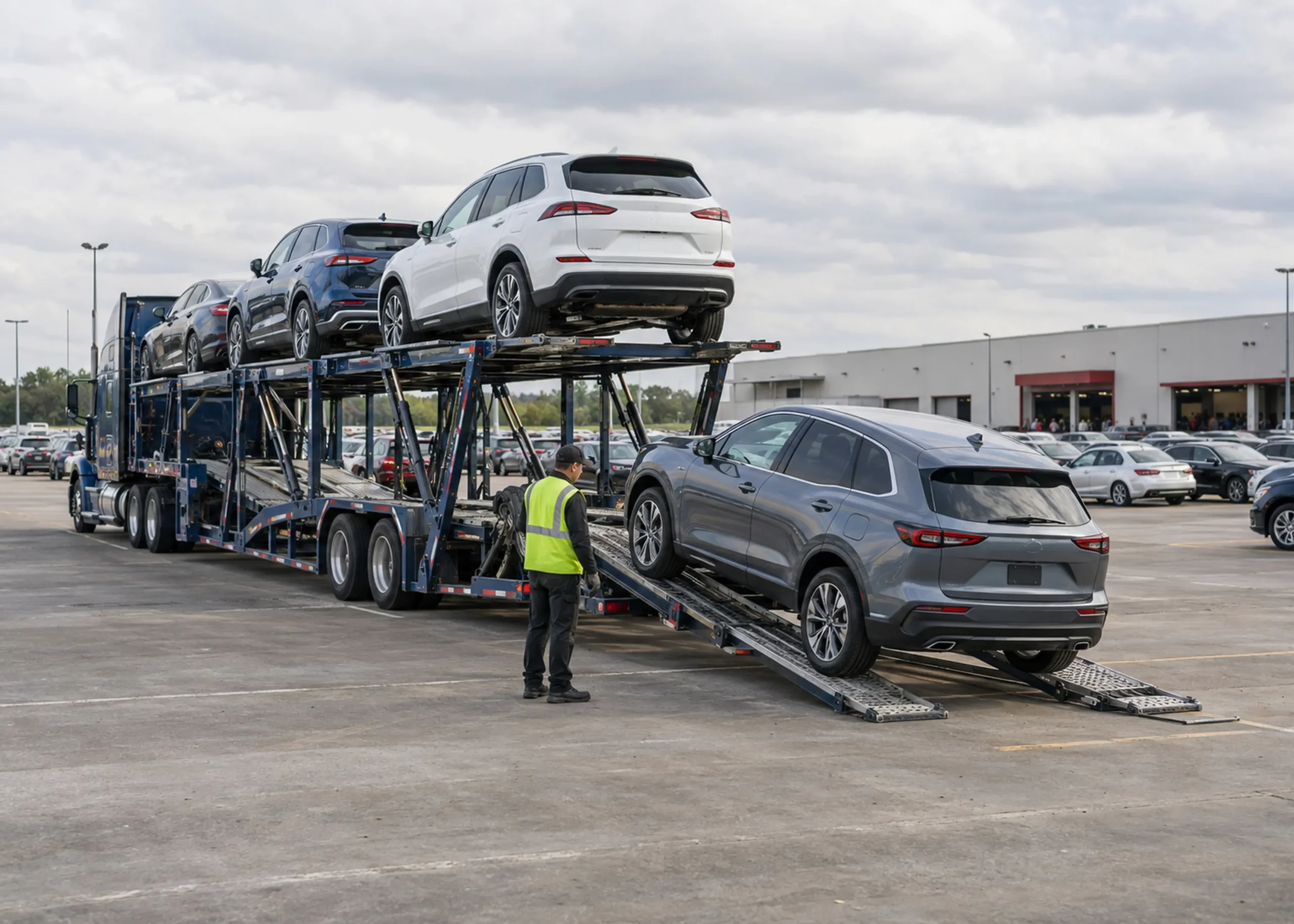 A 7-car open stinger being loaded