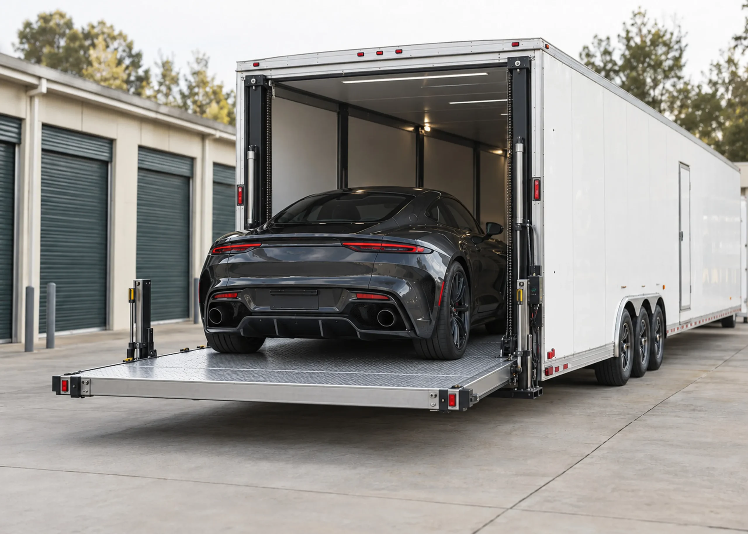 An enclosed car hauler for premium vehicles