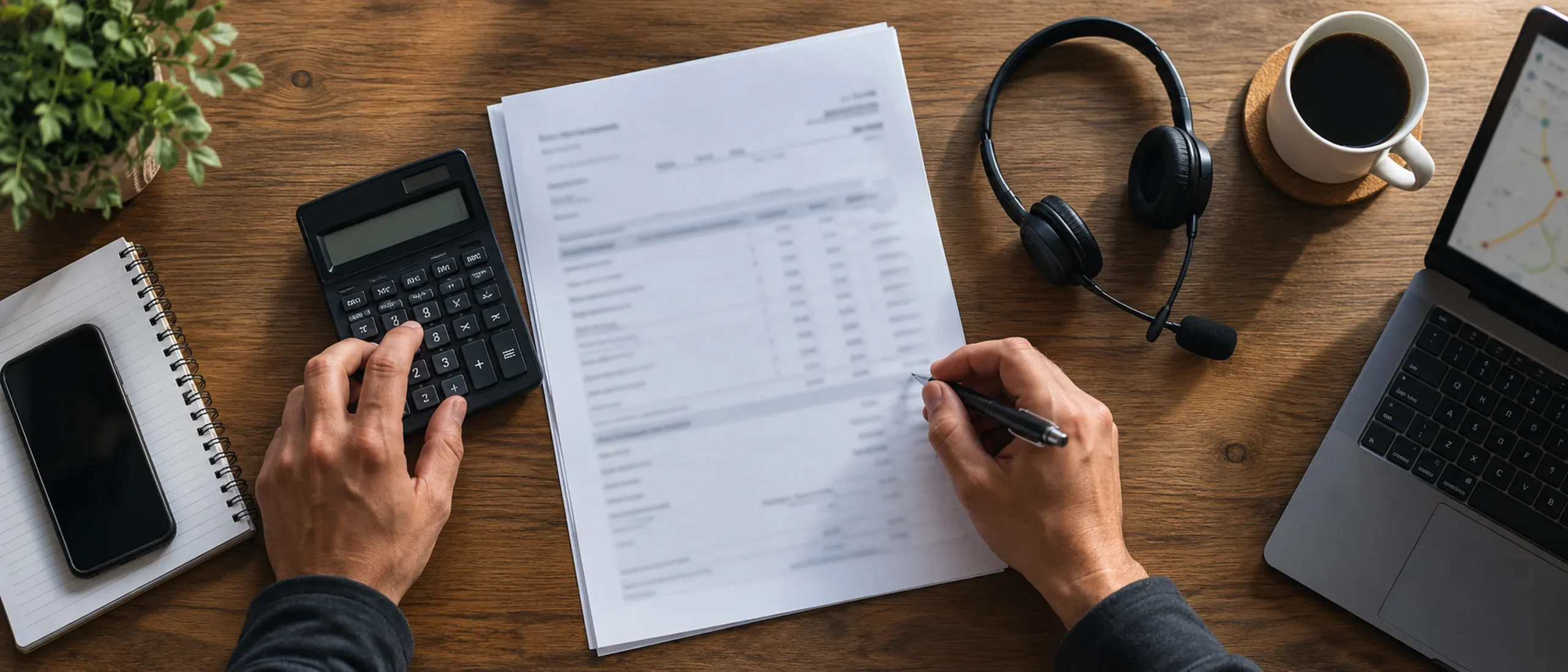 A dispatcher at a desk with load paperwork